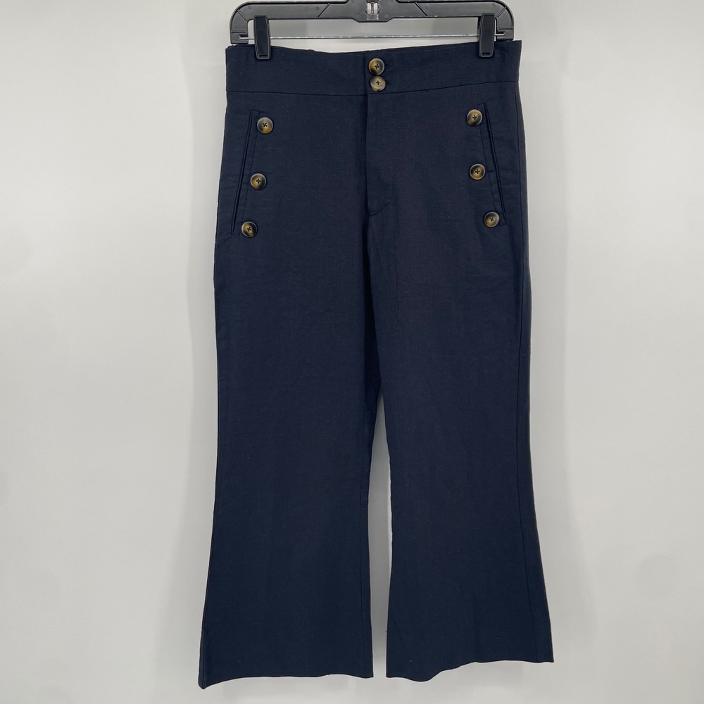 Jens Pirate Booty Sailor Pants Womens S Navy Blue High Waist Button Detail Flare